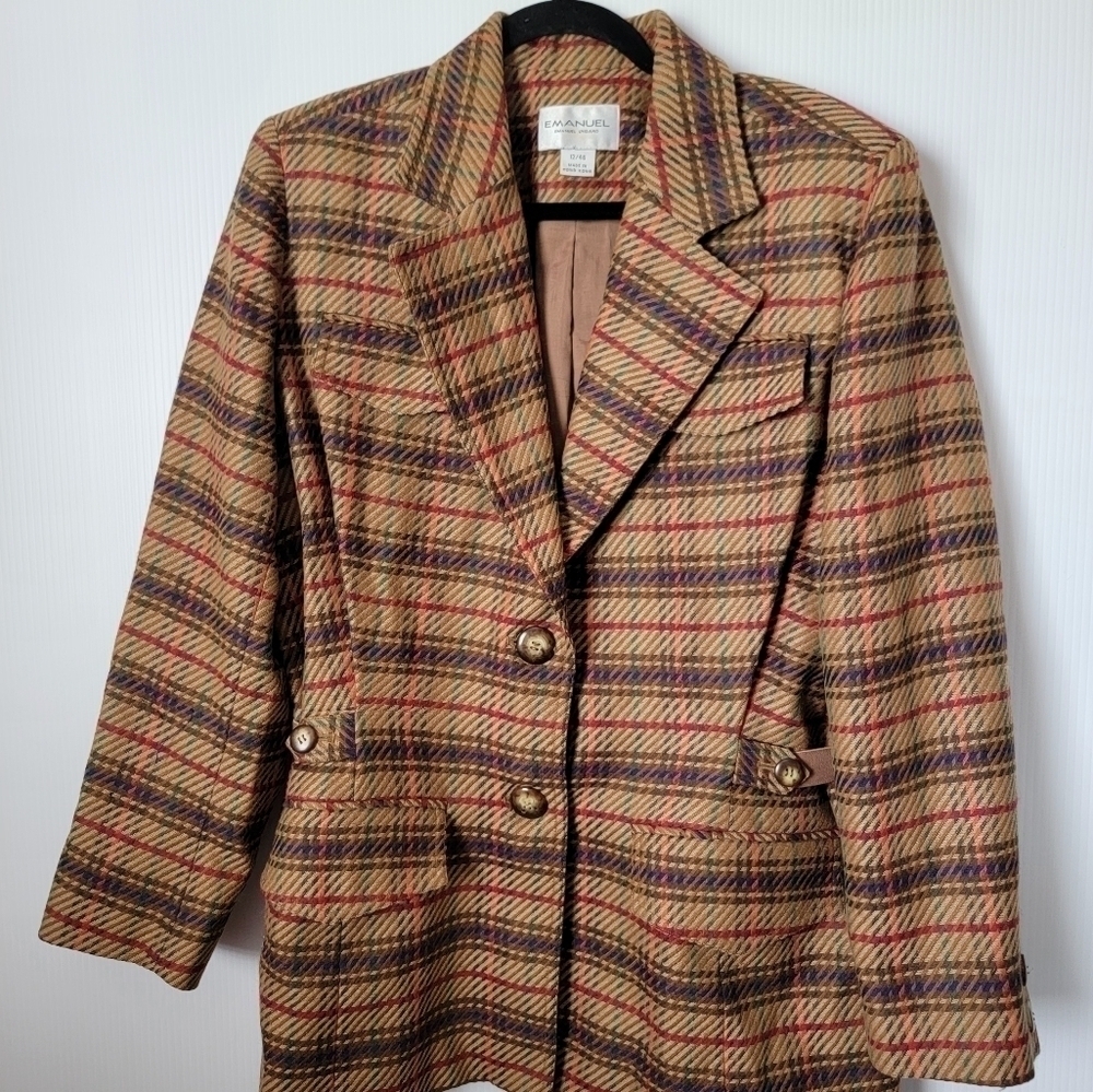 Emanuel Ungaro Vintage Plaid Wool Blazer Jacket Size 12